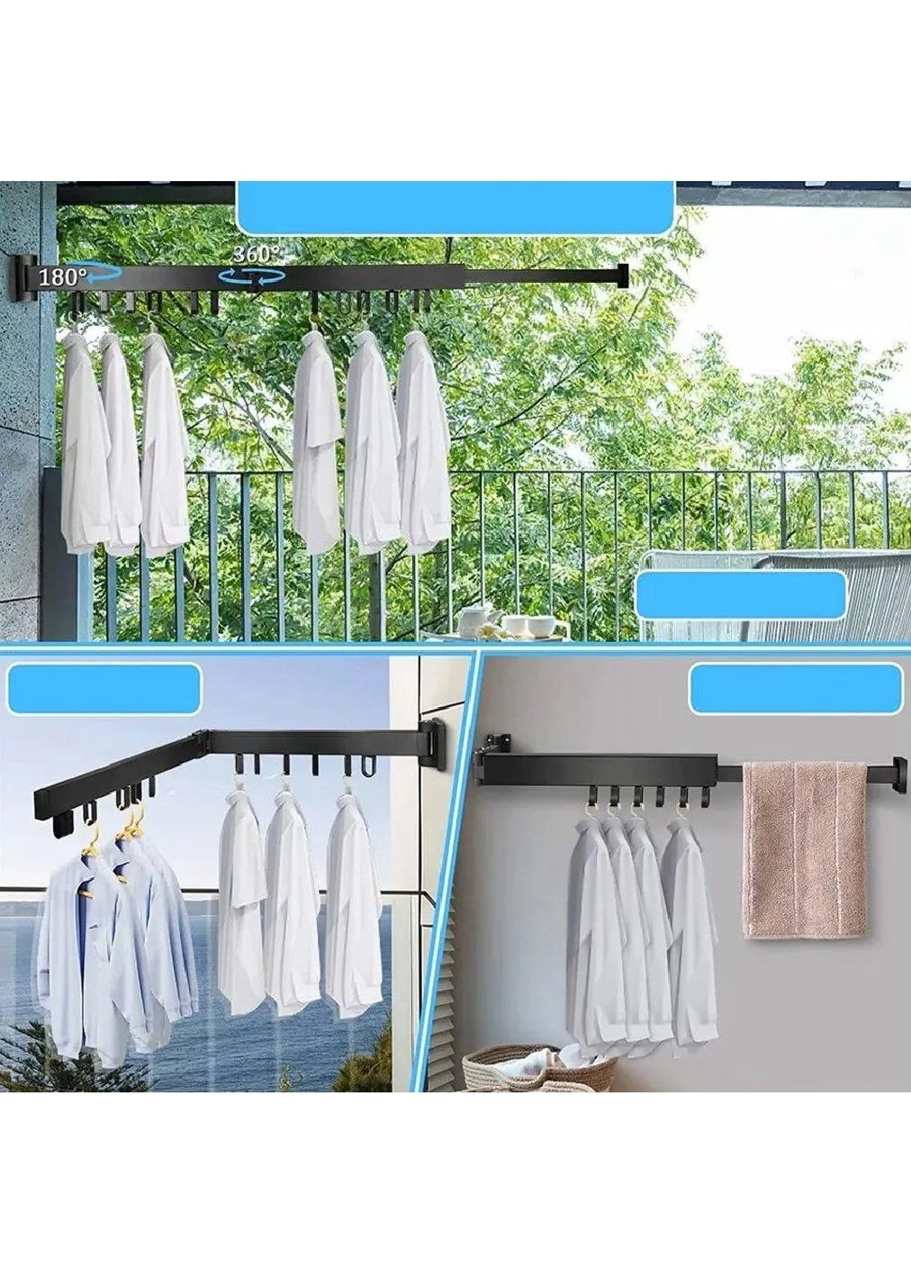 Настенная складная балконная сушилка на 2 секции с максимальной нагрузкой до 60 кг для белья одежды вещей 84 см (481042-Prob) Unbranded (352060868)