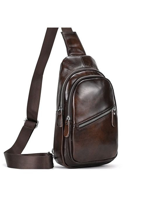 Чоловічий шкіряний слінг на одне плече сумка-слінг коричнева 62867 Tiding Bag (359380719)