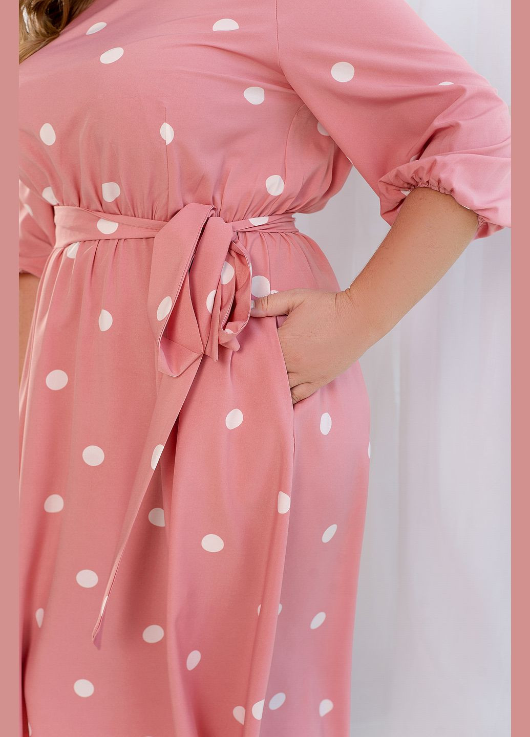 Розовое повседневный платье в горошек колокол No Brand в горошек