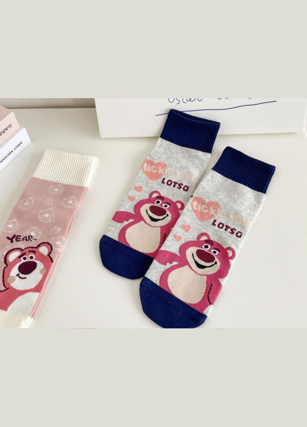 Комбинированные носки женские высокие, хлопковые 35-40р. с медвежатами, набор 5 шт, разноцветные (336386066)