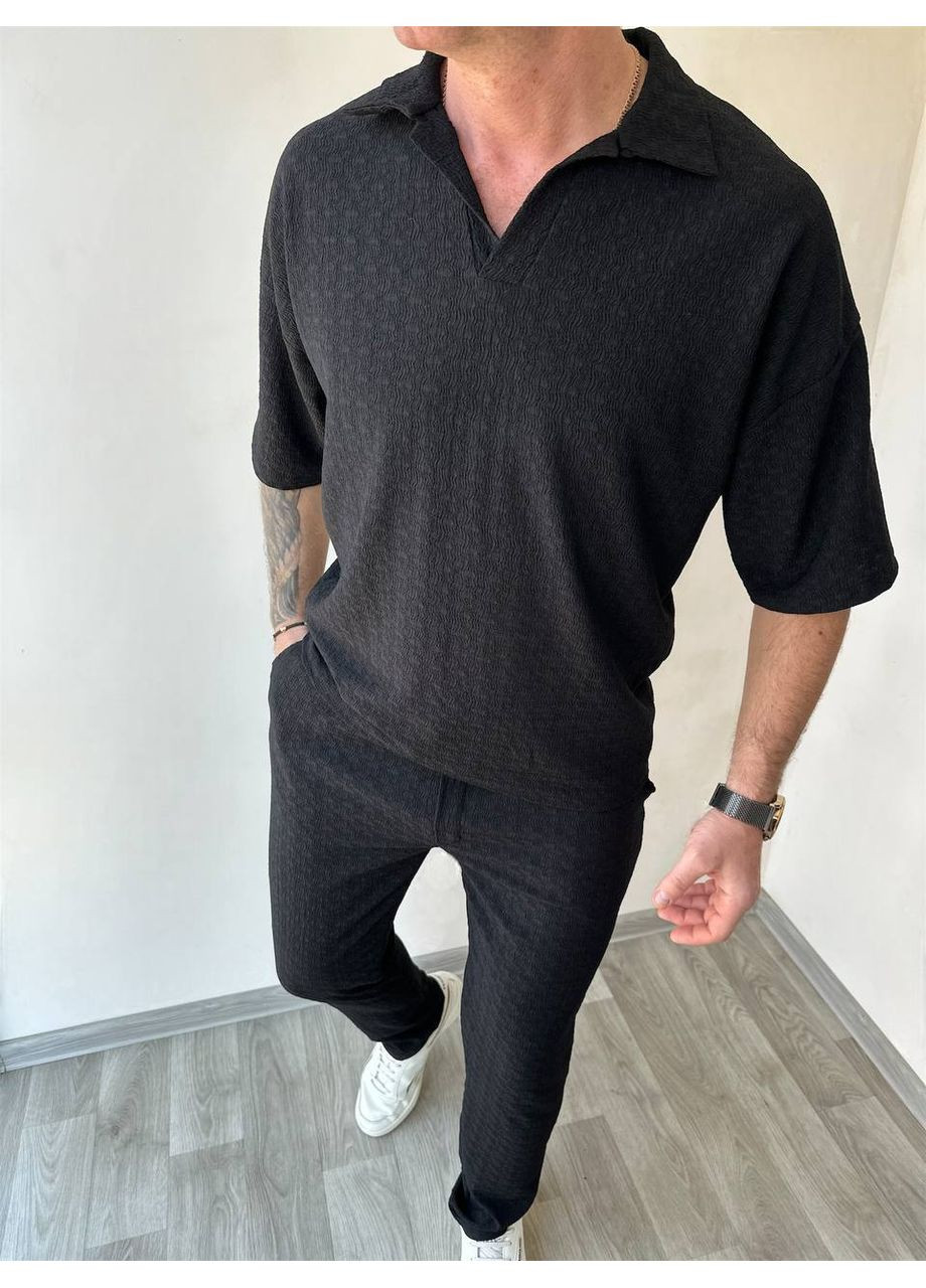 Черный демисезонный "springmotion" – мужской костюм из трикотажа zara с рубашкой DK/DL Мода без кордонів