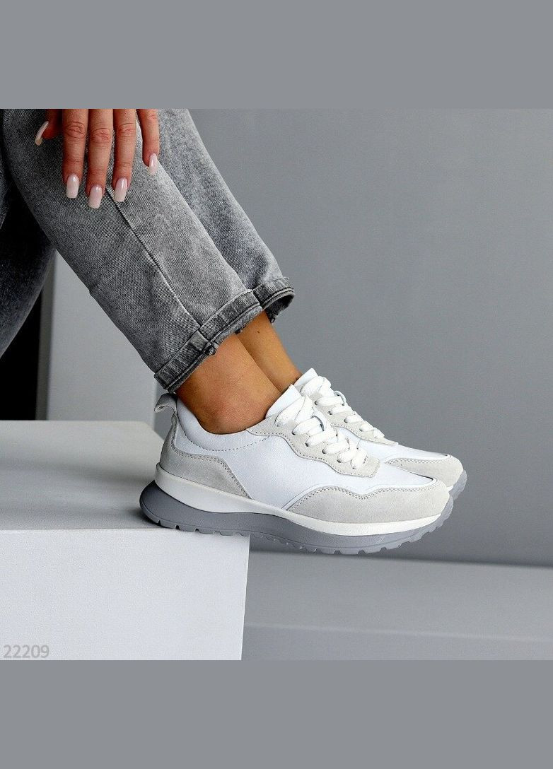 Белые кожаные женские кроссовки комбинированные демисезонные KDSL Grindi белые демисезоны (301416305)