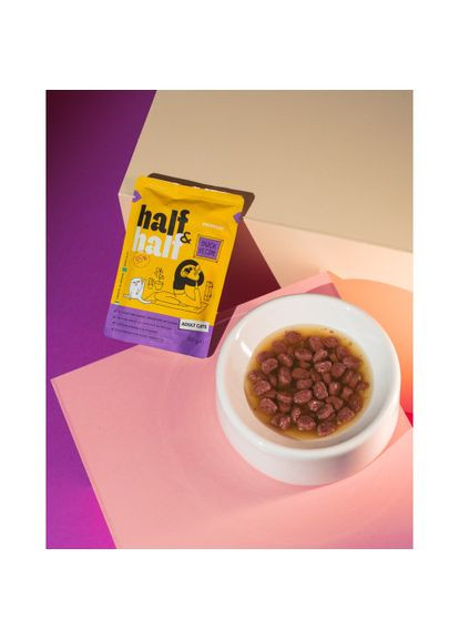 Корм вологий Half&Half для дорослих котів, шматочки з качкою у соусі у формі пауча, 100 г (*) No Brand (322592704)