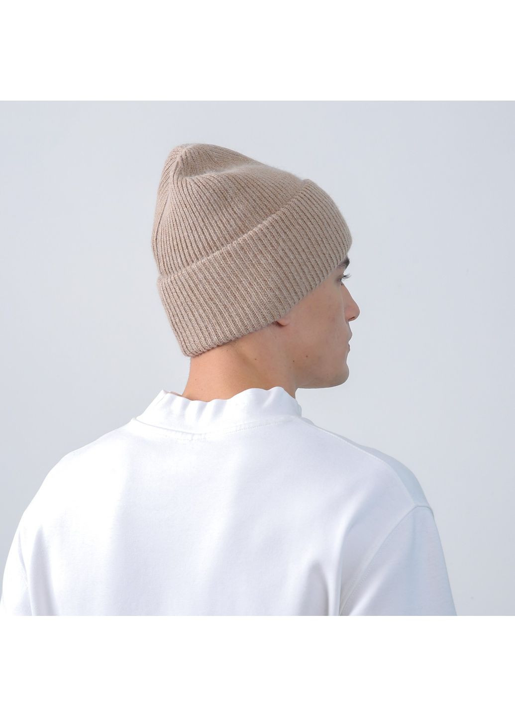 Шапка бини мужская шерсть бежевая GEORGE 225-657 LuckyLOOK 225-657M (367992052)