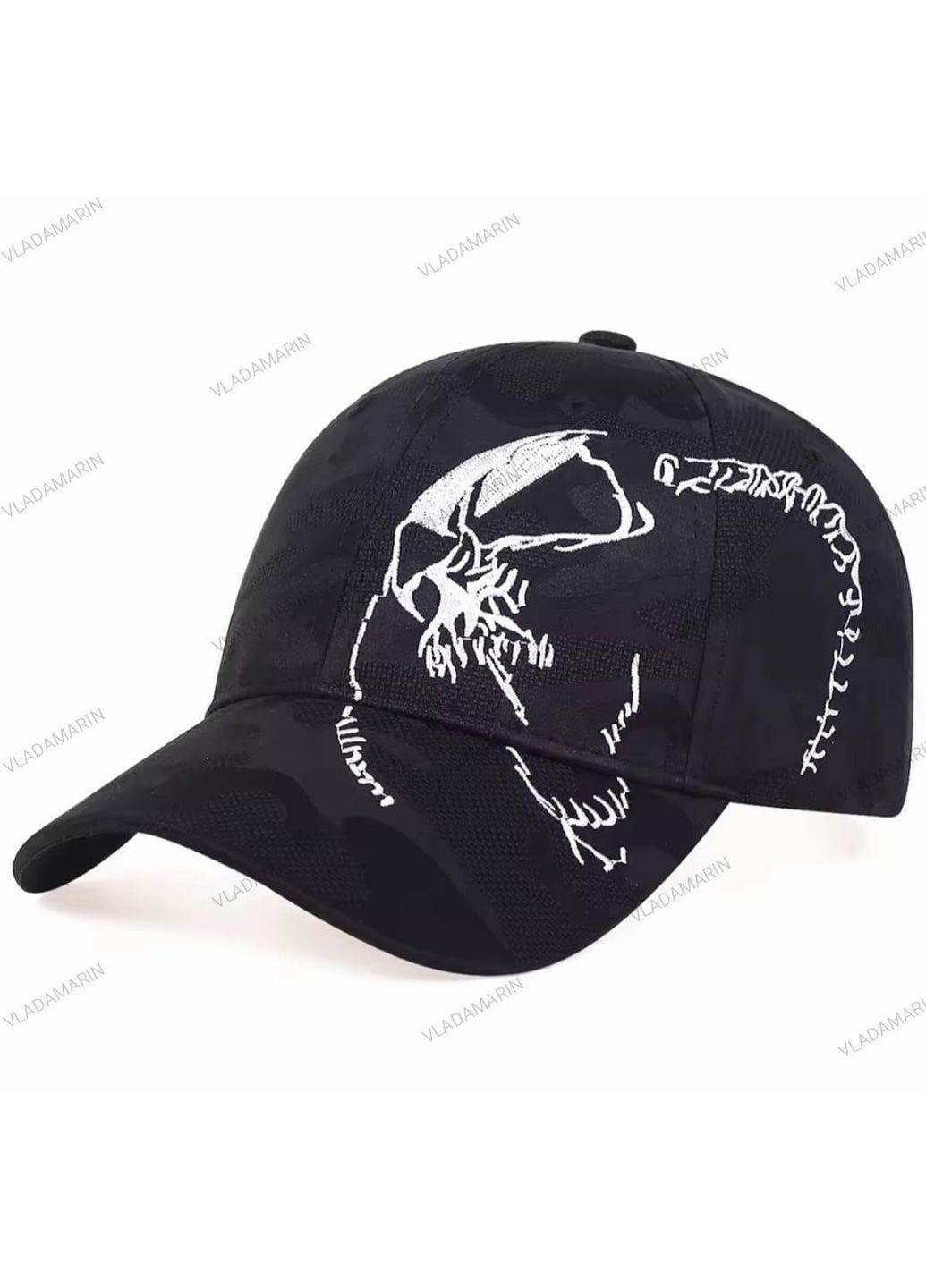 Кепка чорна з кольровою вишивкою черепа,готична бейсболка з вигнутим козирком(Смерть з косою),унісекс DU&KA (370784257)
