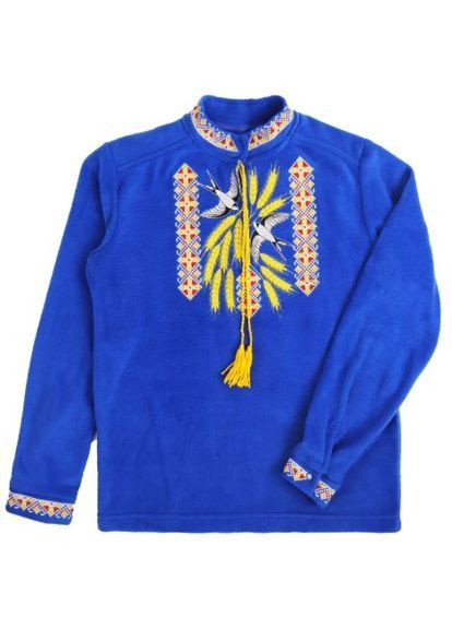 Синяя вышиванка флисовая для мальчика лилия длинный рукав флис (365776788)