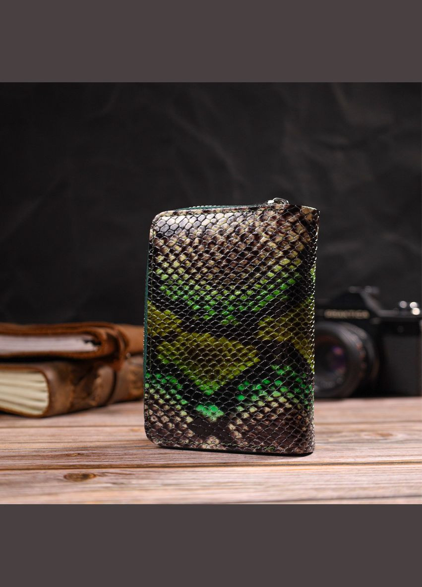 Жіноче фактурне вертикальне портмоне з монетницею на блискавці з натуральної шкіри з тисненням під змію 21732 Canpellini (298920792)