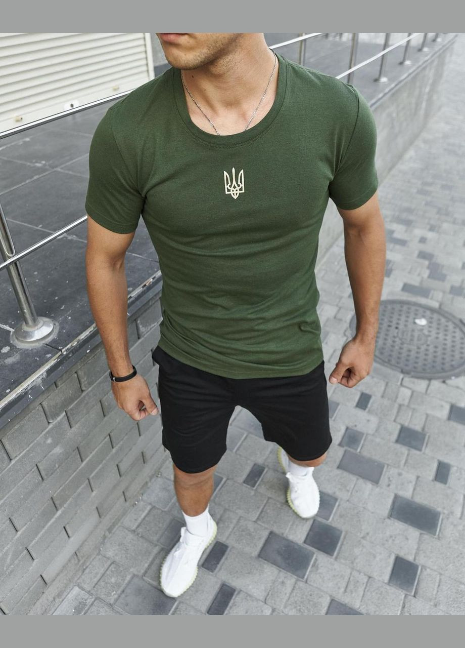 Хаки (оливковая) футболка мужская, украинский герб, мужские футболки с украинской символикой, классные футболки тризуб с коротким рукавом Intruder