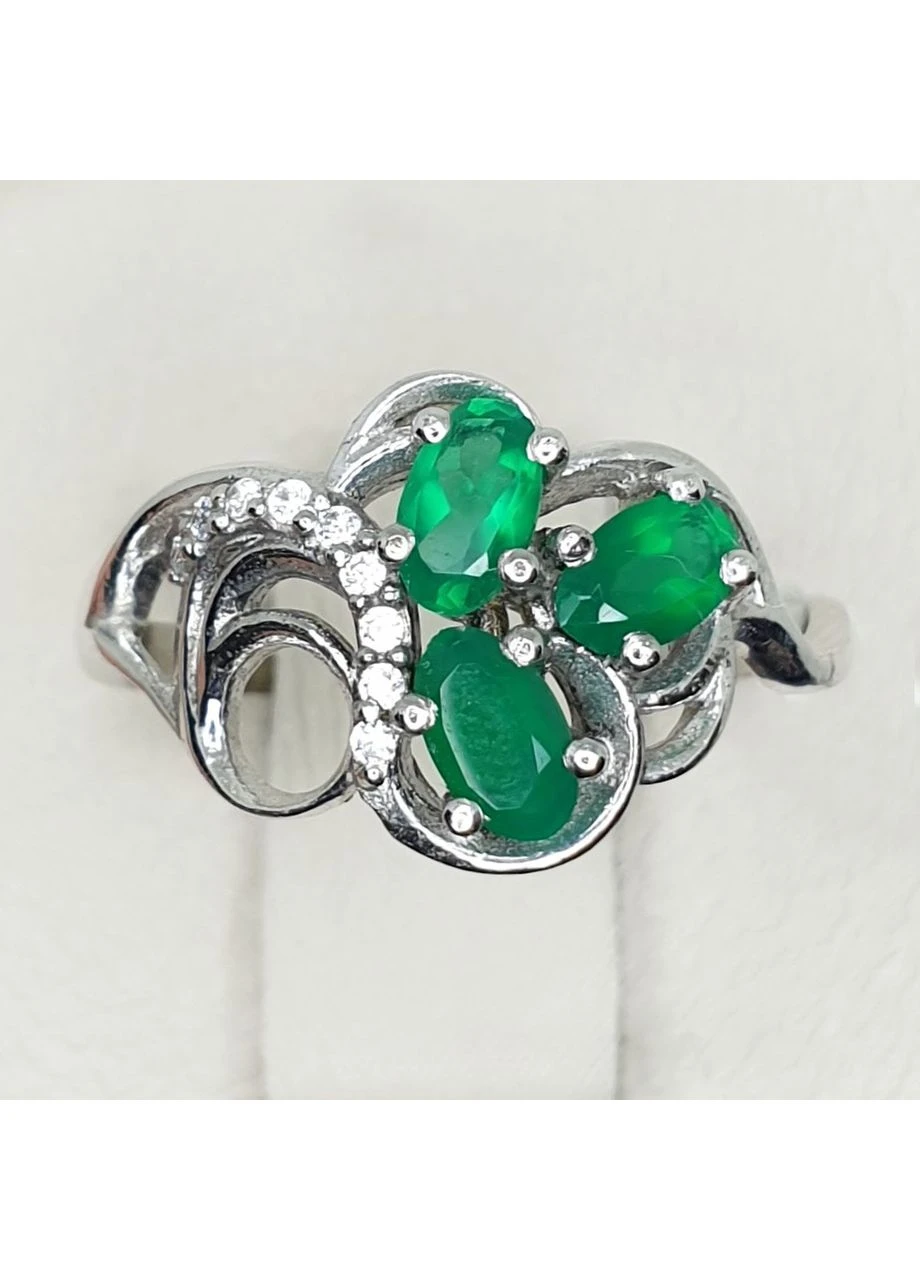 Кольцо серебряное с зеленым агатом 17 2,02 г No Brand (385212637)