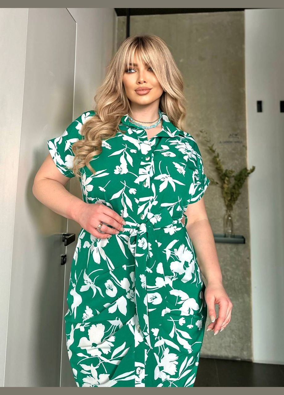 Зеленое женское платье-рубашка цвет зеленый р.62/64 452452 New Trend