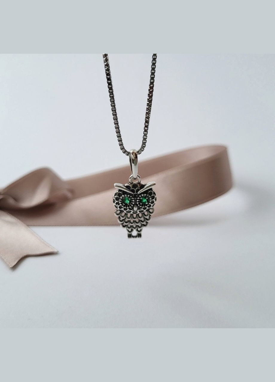 Серебряная подвеска подвес Филин с Зелеными глазками черненное серебро 925 пробы 89056з 1.62г No Brand (306741403)