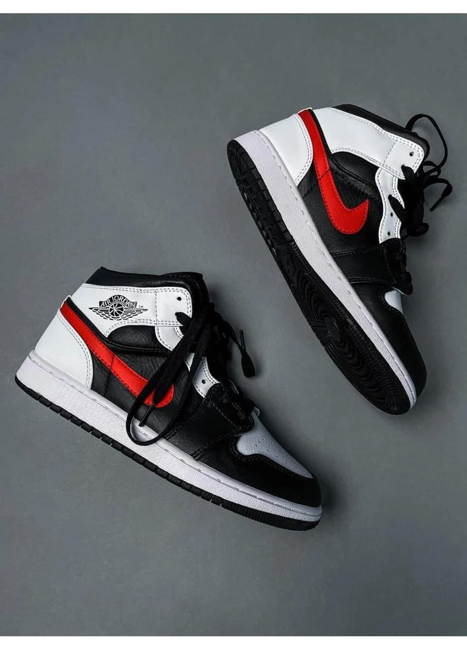 Белые летние кроссовки nike air jordan 1 mid black chile red white найк аир джордан No Brand