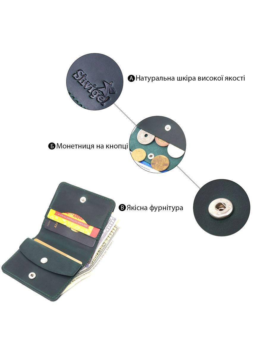 Винтажное кожаное портмоне с монетницей унисекс зеленое (sku_16603) No Brand (327819456)