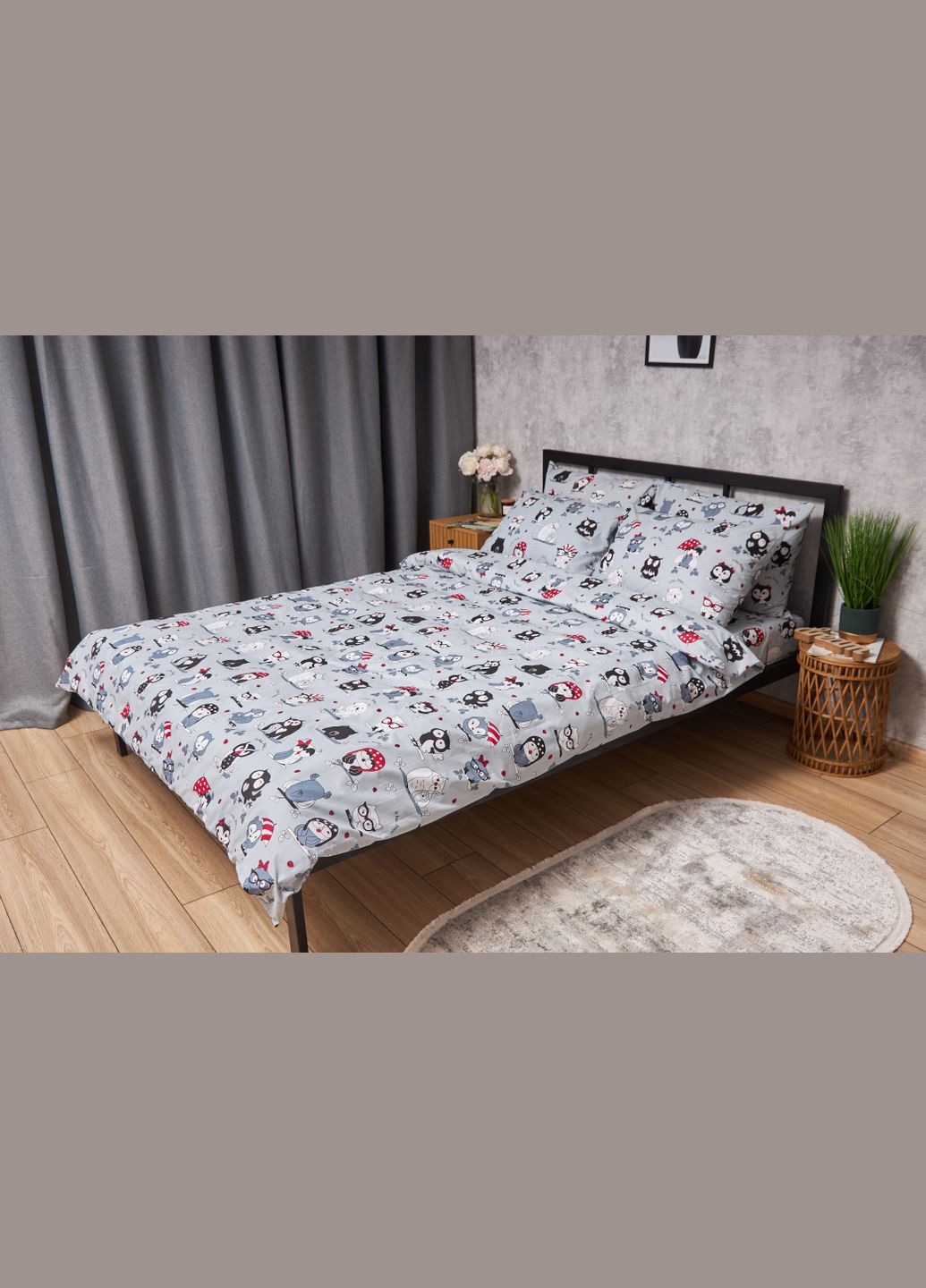 Комплект постільної білизни Бязь Gold Люкс «» King Size 220x240 наволочки 4х50х70 (MS-820005463) Moon&Star Owls Gray (296909751)