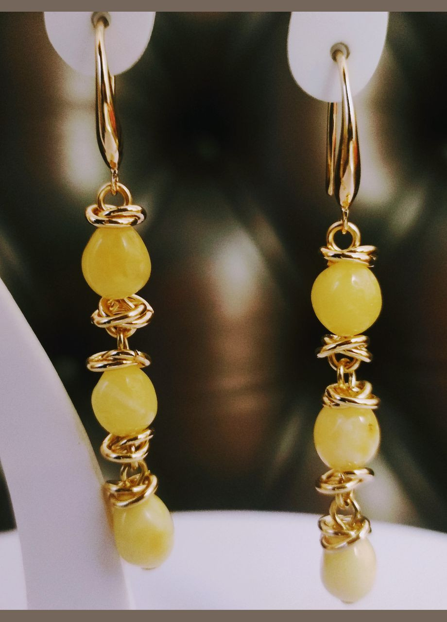 Сережки 2655 з натурального бурштину Медовий відтінок MINOV (311310511)