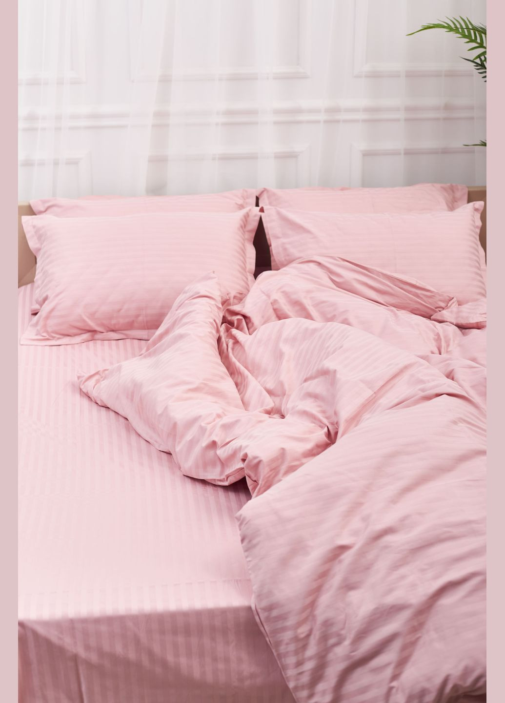 Комплект постельного белья Satin Stripe двуспальный 175х210 наволочки 4х50х70 (MS-820003613) Moon&Star stripe pink (288043607)