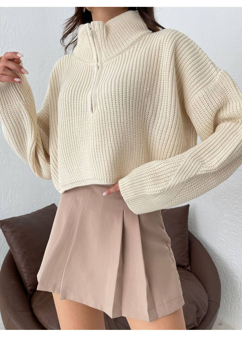 Молочный демисезонный 💫 укороченный вязаный свитер на молнии – must-have этого сезона! размерная сетка в описании DK/DL Мода без кордонів