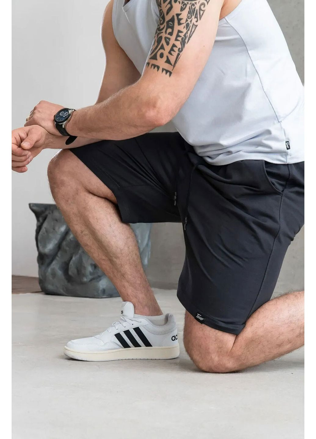 Шорты мужские однотонные повседневные спортивные трикотажные из хлопка classic графит Teamv (337115786)