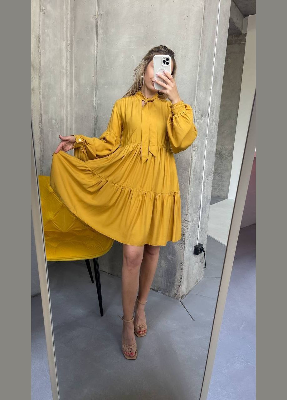 Желтое повседневный платье DK/DL Мода без кордонів однотонное