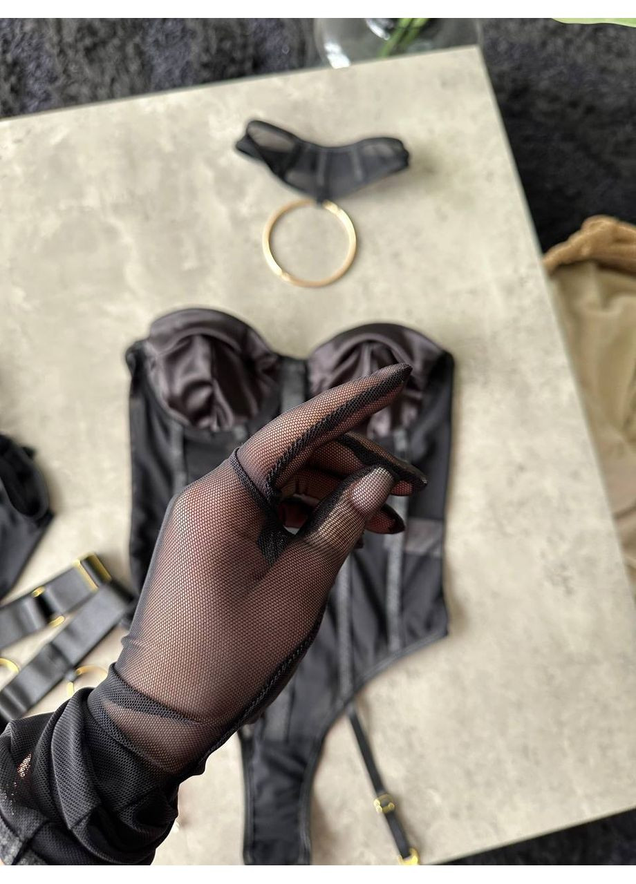 Боді чорне з обʼємним чокером, рукавичками та гартером Vital-Textile 267/12 (361853748)