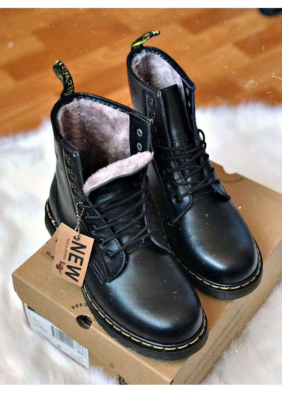 Зимние ботинки женские dr. martens 1460 black 11822006 доктор мартенс (мех) берцы No Brand без декора из искусственной кожи