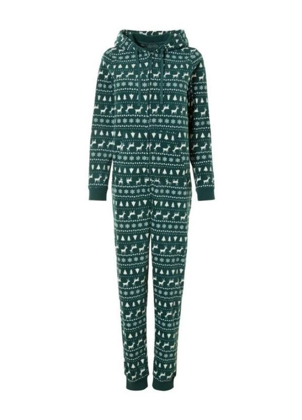 Женская пижама флисовая кигуруми, новогодний принт Темно зеленая Esmara (365860073)