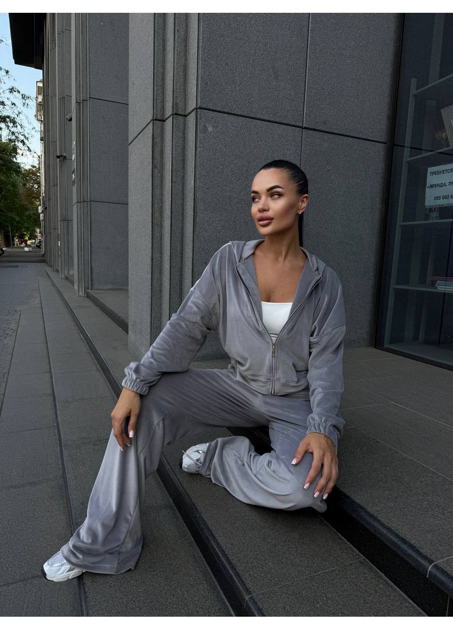 Велюровый женский костюм двойка: укороченная кофта и брюки свободного кроя MonCher (352529251)