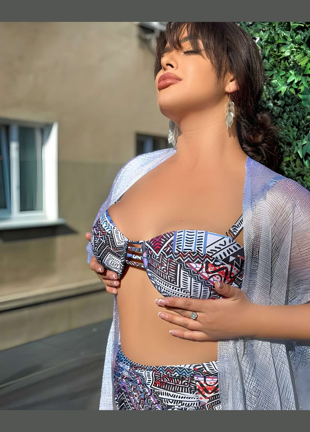 Комбинированный летний женский летний яркий раздельный купальник л хл l xl No Brand