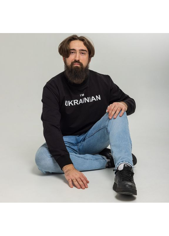 Черный свитшот (кофта - реглан) мужской "классик" черный "i`m ukrainian", размер одежды xxl, цвет черный Badger (354697654)