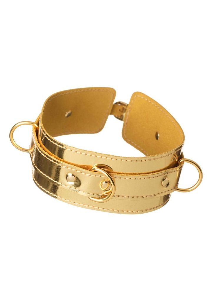 Нашийник БДСМ DS Fetish з трьома кільцями лакований, золото No Brand (356512067)