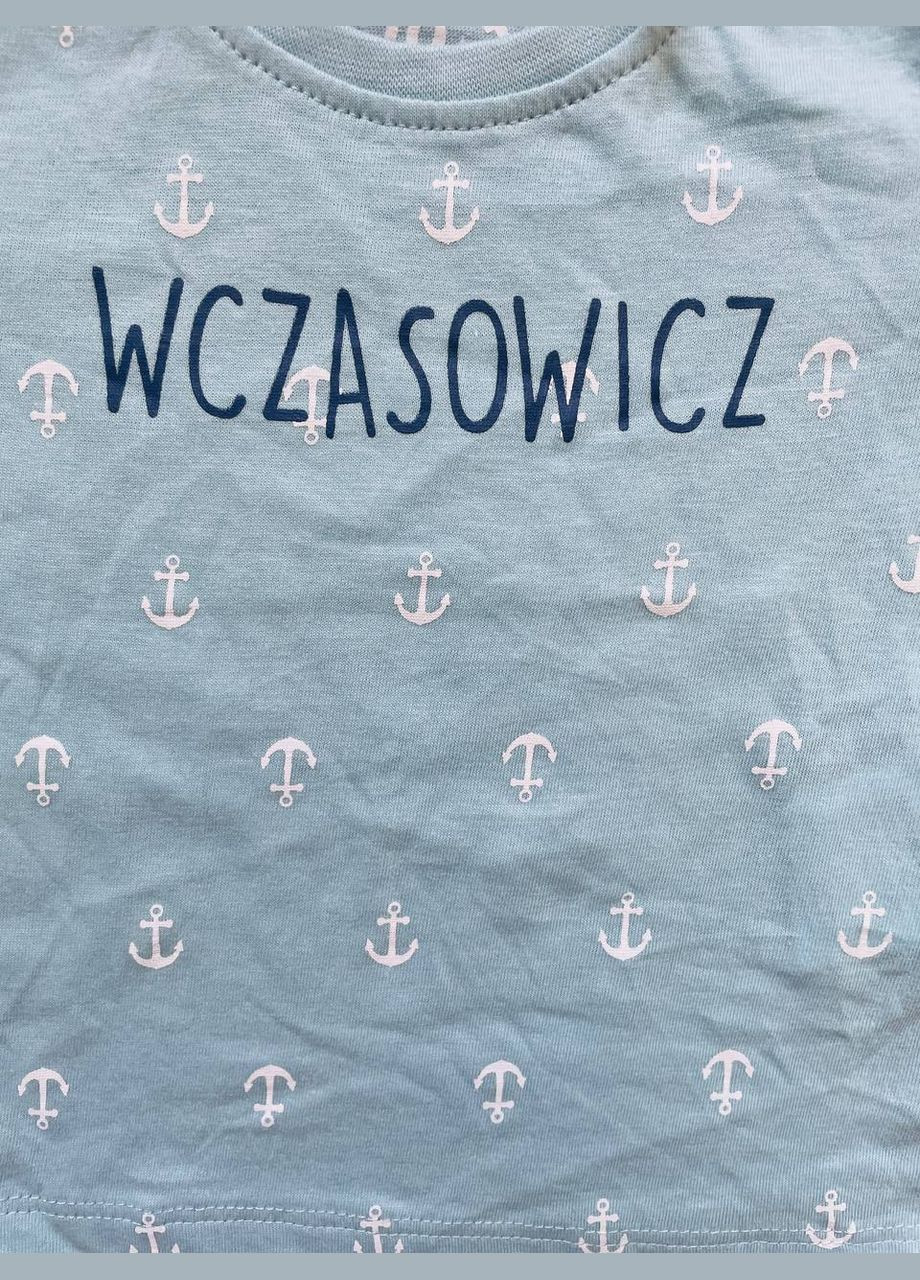 Бирюзовая летняя хлопковая футболка для мальчика "wczasowicz" 5.10.15