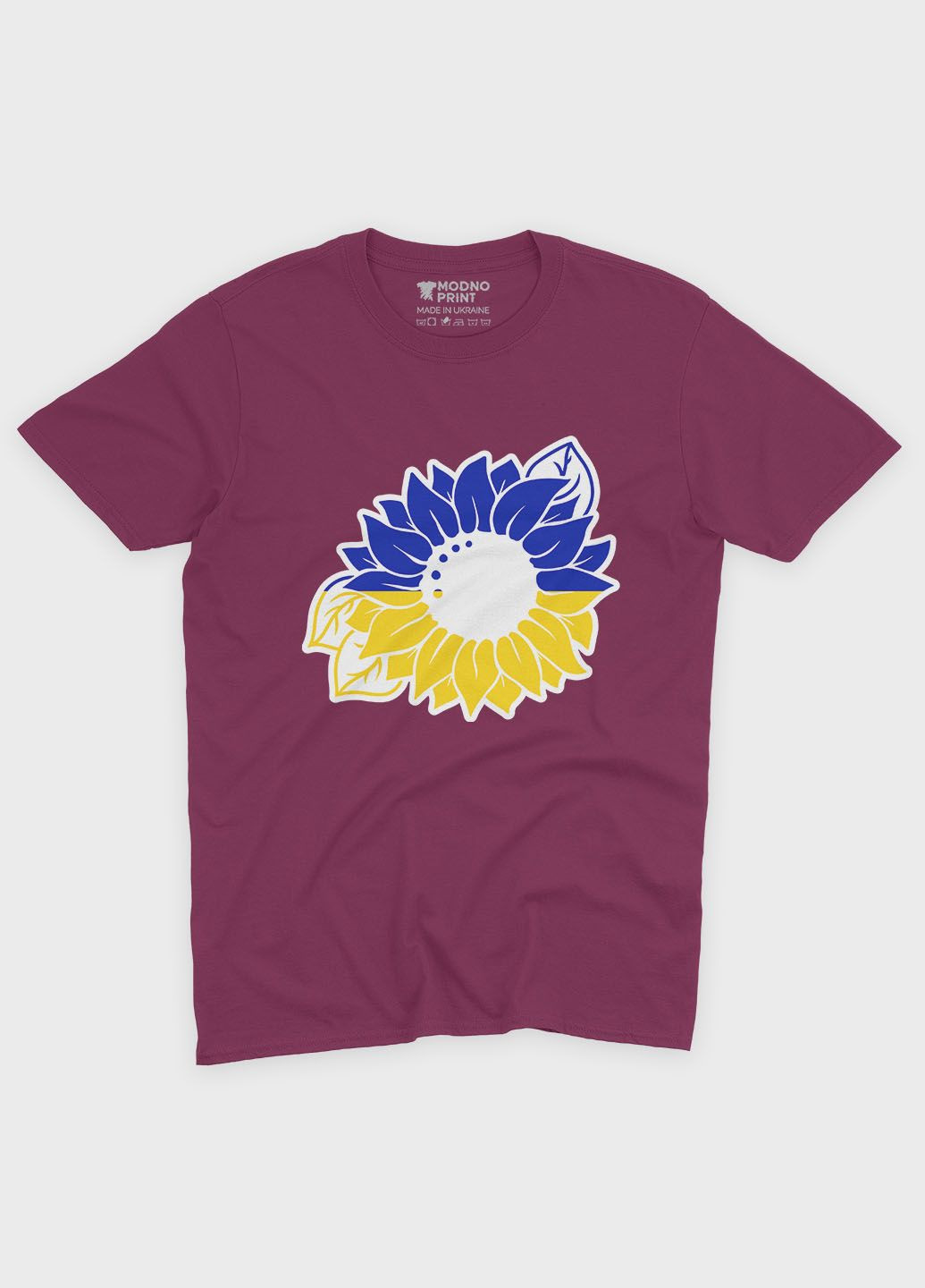 Бордовая мужская футболка с патриотическим принтом цветы (ts001-4-bgr-005-1-111) Modno