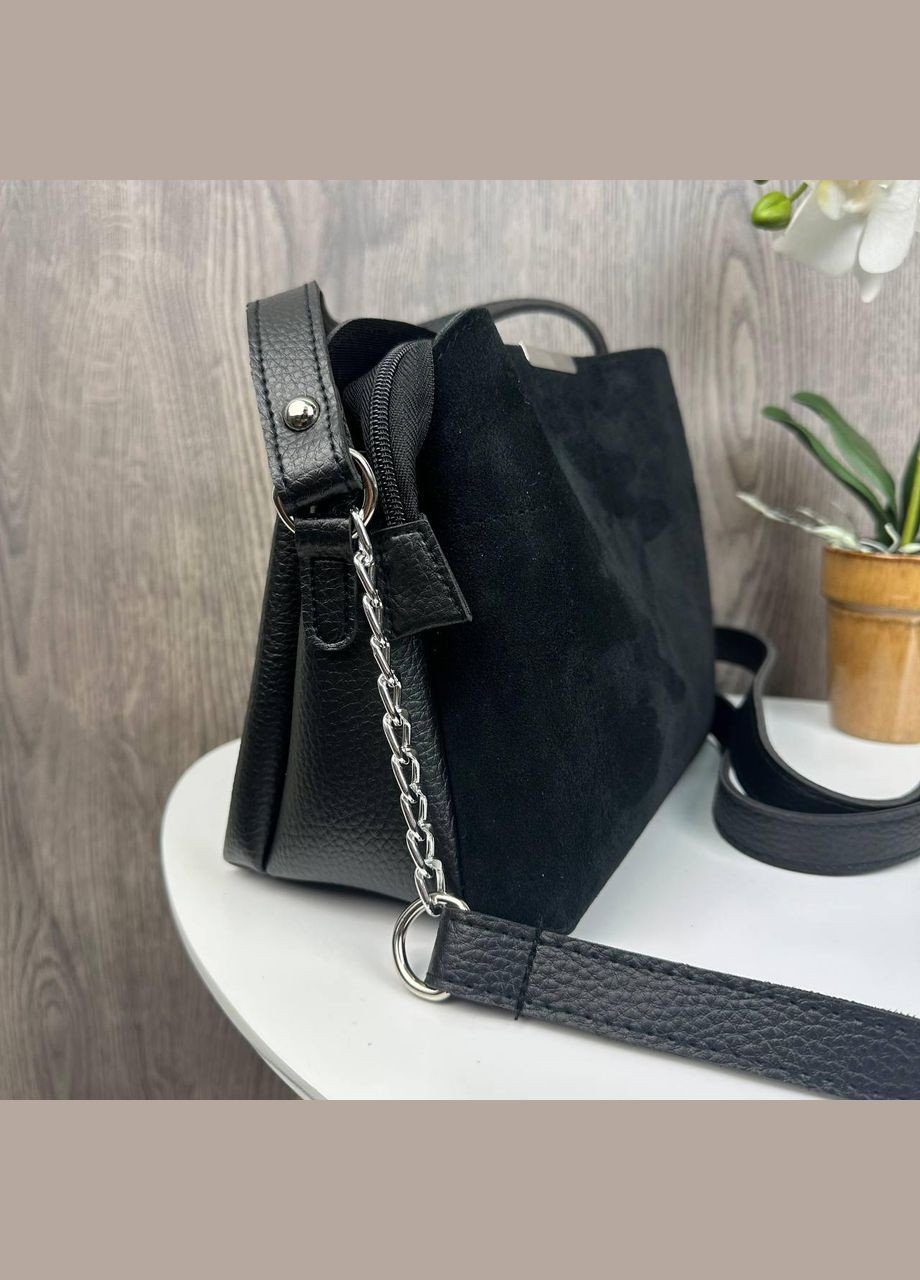 Жіноча замшева сумка чорна через плече, невелика жіноча сумочка натуральна замша No Brand (334731089)