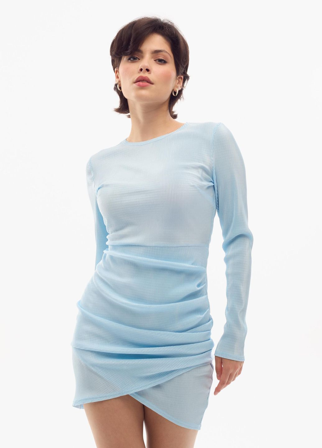 Голубое праздничный, коктейльное, вечернее платье мини со сборкой силуэтная Success