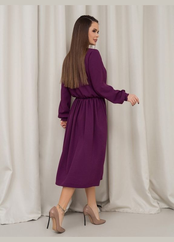 Фиолетовое повседневный фиолетовое классическое платье с длинными рукавами ISSA PLUS однотонное