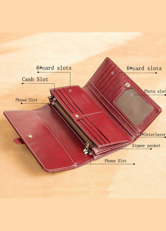 Кошелек женский кожаный, 2 отделения денег, 12 карт, женское портмоне, большой кошелек клатч женский AAA (340467533)