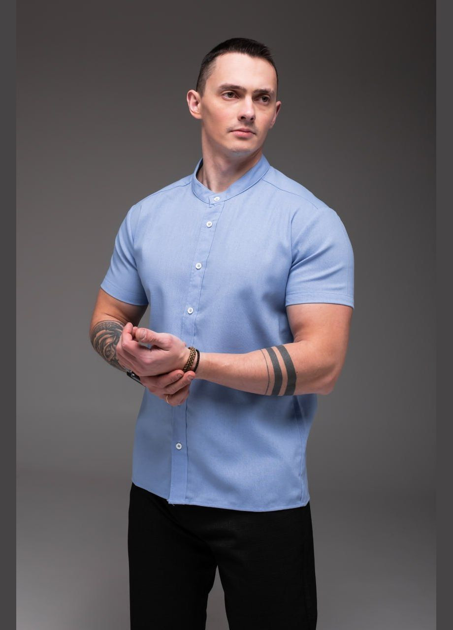 Голубой классическая, повседневный, кэжуал рубашка однотонная Vakko