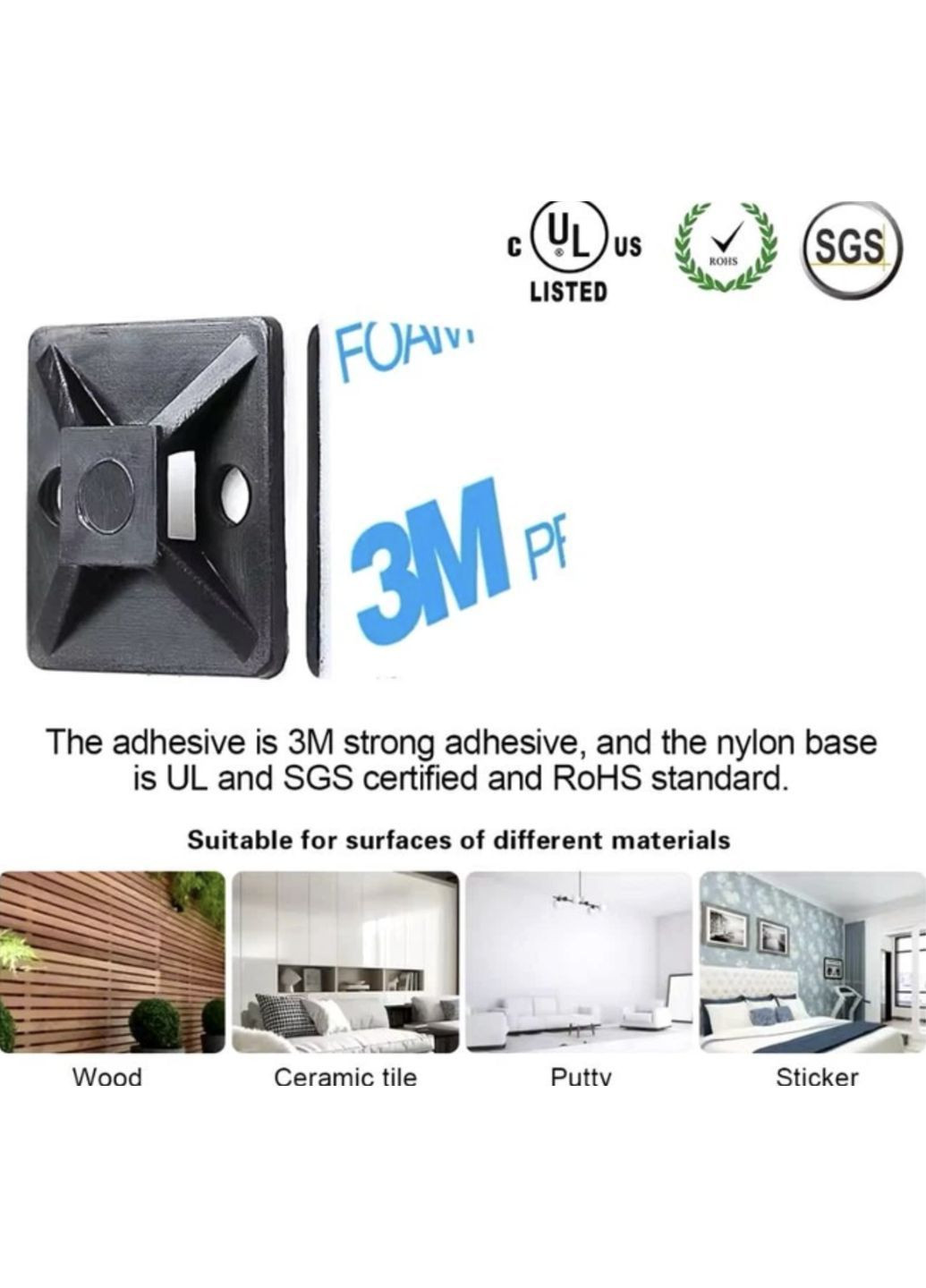 Органайзер Фиксатор кабеля под стяжки хомут самоклеящаяся площадка прокладка кабеля + нейлоновый хомут 3M 1 L шт Черный Captain (370665147)