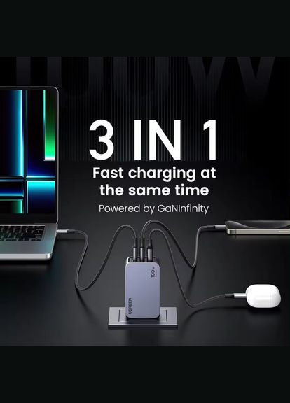 Зарядное устройство для Nexode Pro X757 100W GaN (2хUSBC+USB-A) Gray (25874) Ugreen (316390442)