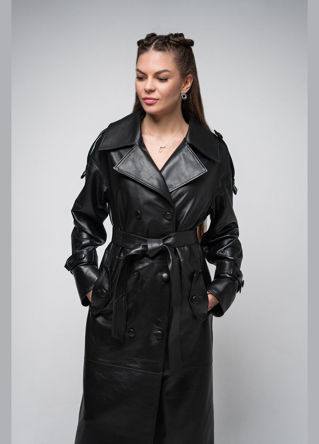 Жіночий шкіряний плащ Fabio Monti на гудзиках демісезон (293343538)