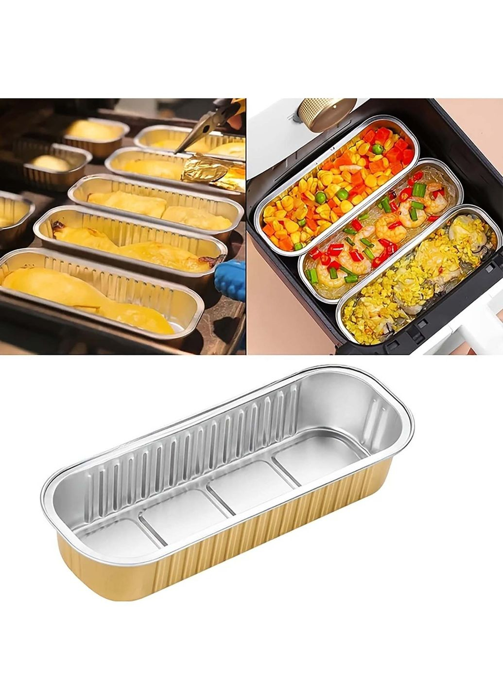 Набор из 10 прямоугольных форм из утолщённой алюминиевой фольги для аэрогриля и выпечки Kitchen Master (339042278)