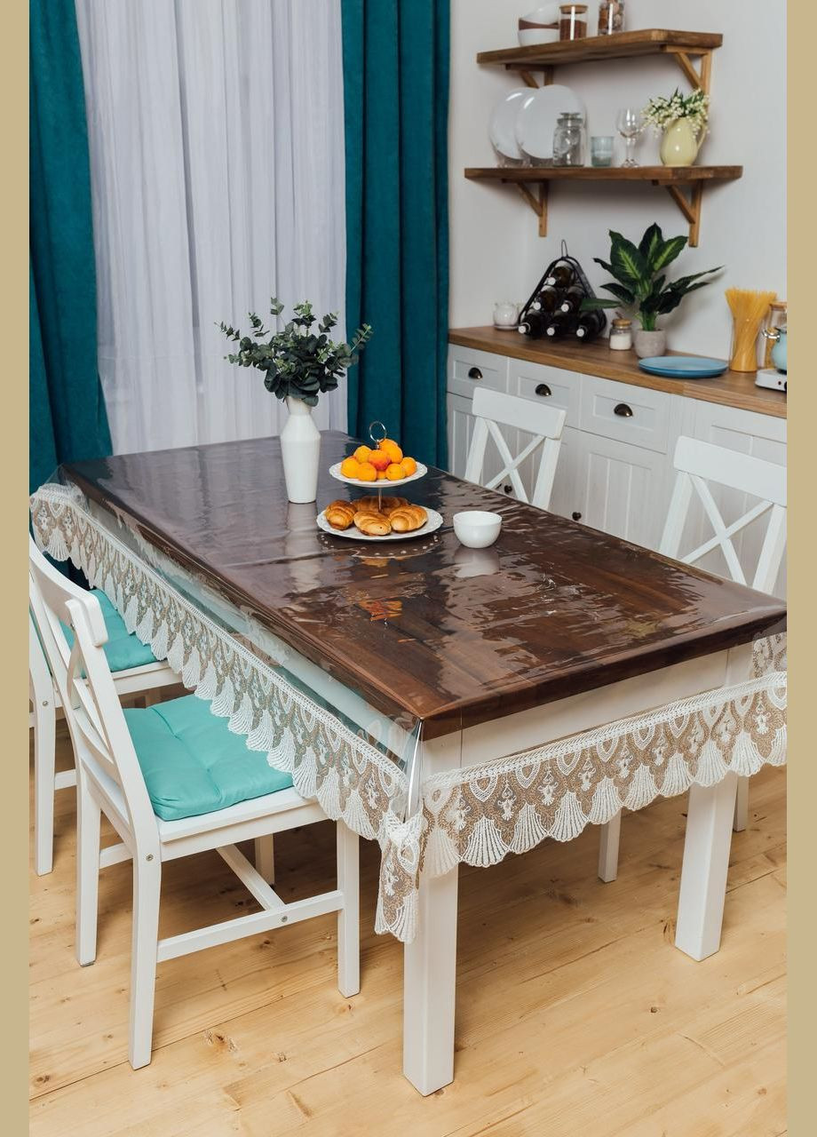 Силіконова скатертина Біло-кавове Мереживо 105*105 см Royal House (315144392)