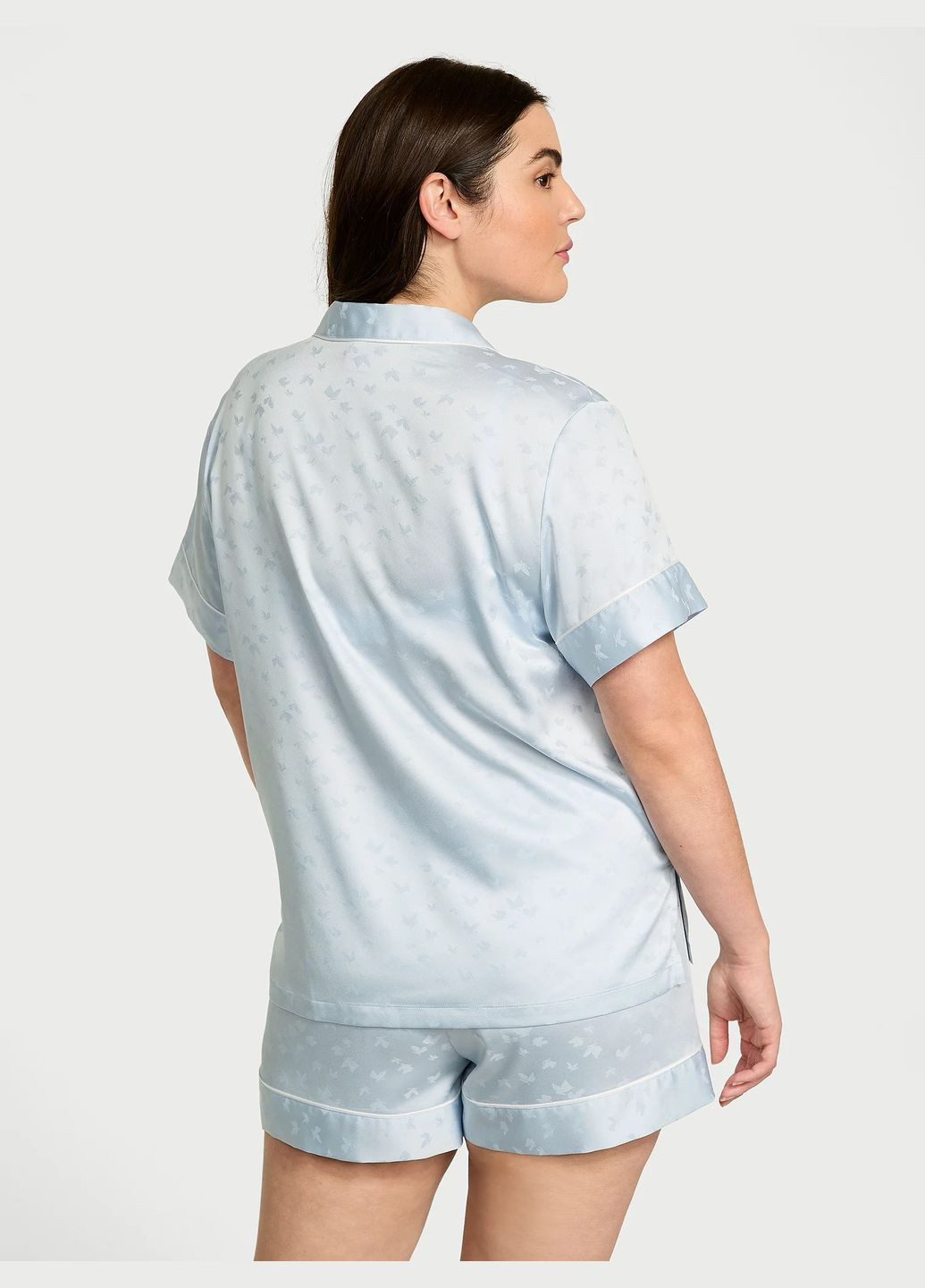 Голубая сатиновая атласная женская пижама рубашка + шорты голубая рубашка + шорты Victoria's Secret