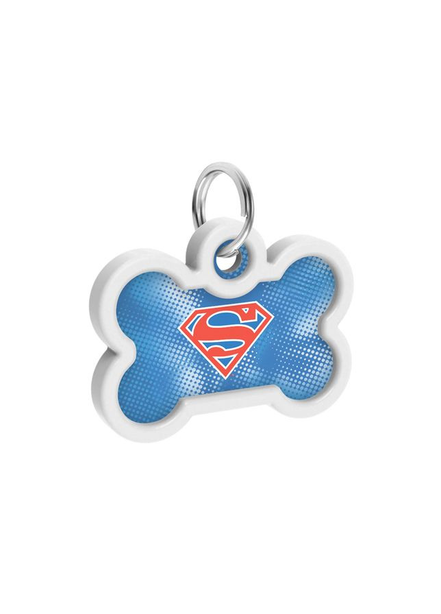 Адресник для собак та котів металевий Smart ID з QR паспортом, малюнок "Супермен ретро", кістка, 40х28 мм WAUDOG (349225865)