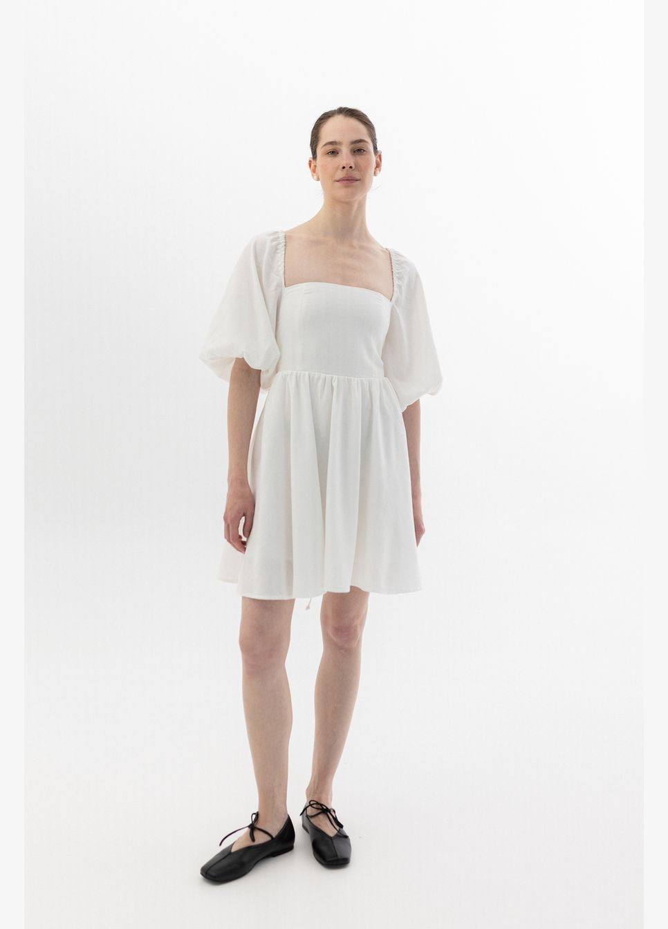 Молочна святковий, пляжна, повсякденний, кежуал, джинсова, вечірня сукня лляна з зав'язками Twice однотонна