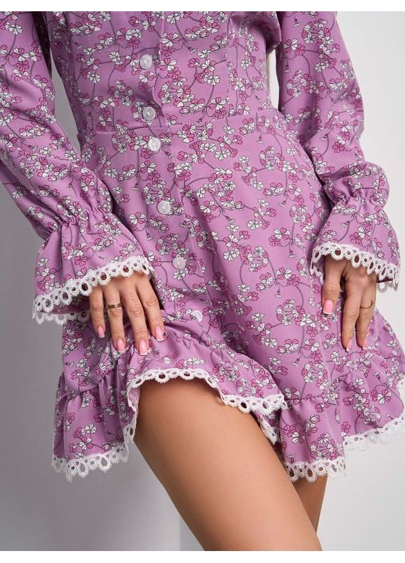 Комбинированное платье 15047 сиреневое ISSA PLUS однотонное