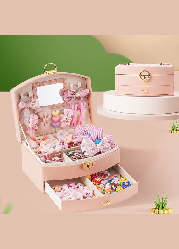 Скринька SP-01279 Pink для прикрас і ювелірних виробів дворівнева з дзеркалом і ручкою 2 шт. Casegrace (352012277)
