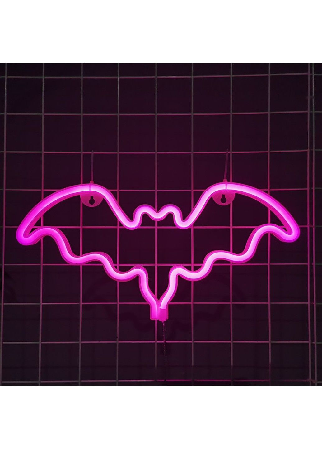 Настінний неоновий світильник рожевий "Кажан" на батарейках/USB 36*2*18 см Smarti (371330772)