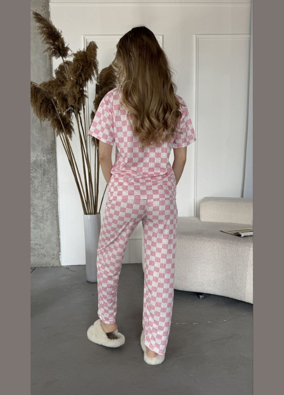 Рожева всесезон жіноча піжама футболка + штани FINO Mode