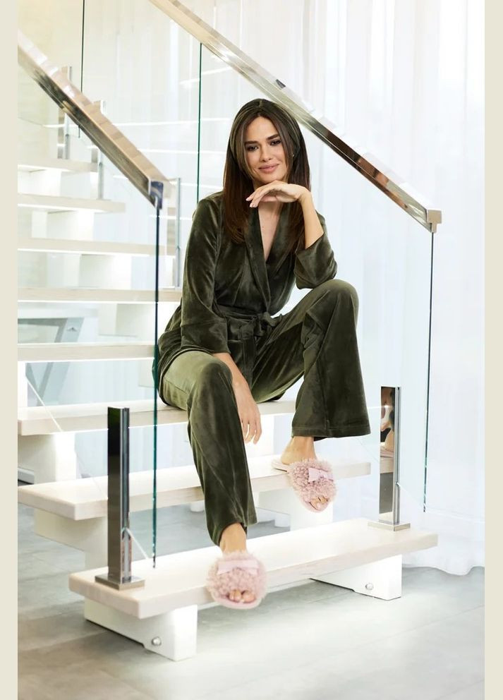 Зелена всесезон домашній комплект туніка + штани Seventeen